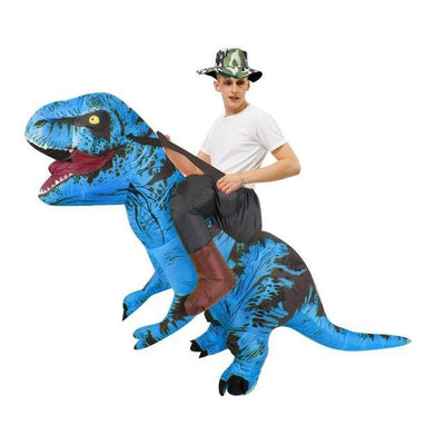 riding dinosaur costume blue