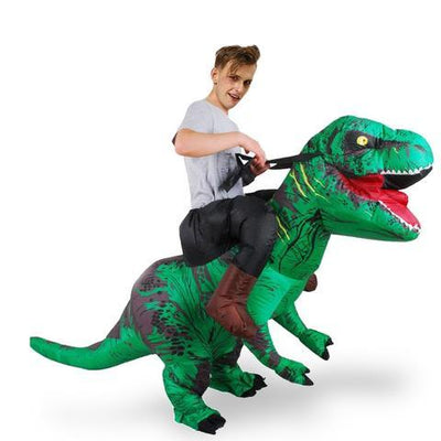 riding dinosaur costume green