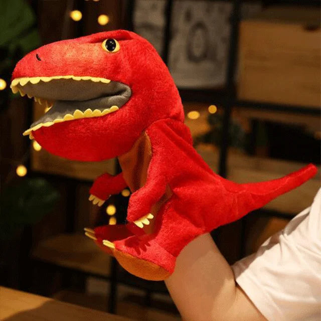 plush dinosaur hand puppet red