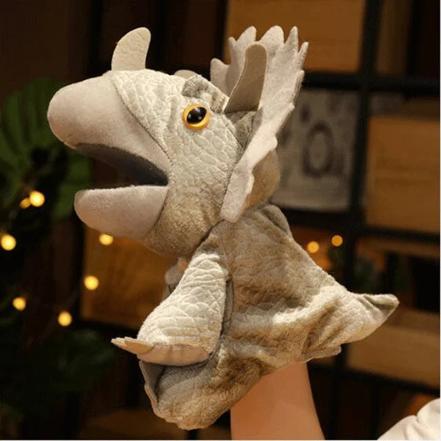 plush dinosaur hand puppet grey