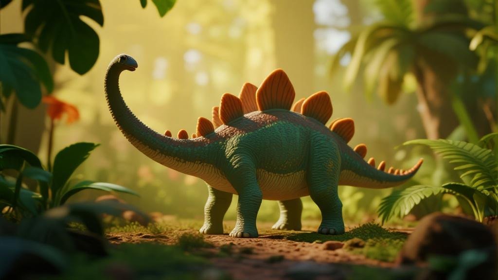 Amargasaurus dinosaur figure toy with distinctive double row of tall spines along its neck in jungle setting