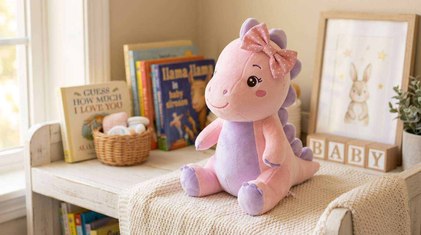 Peluche dinosaure rose pour bébé fille – idée cadeau naissance originale
