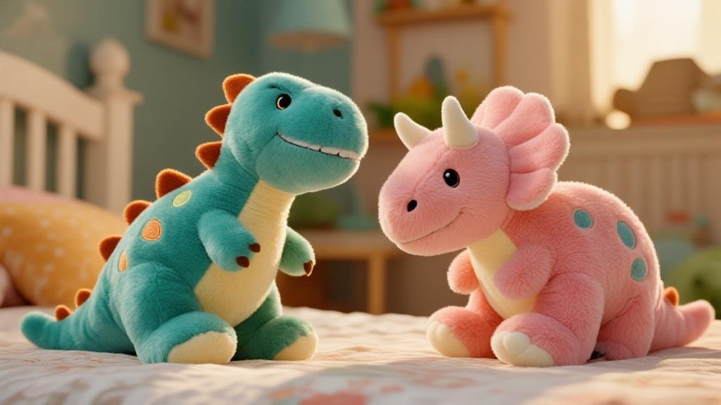 Adorable soft plush dinosaur stuffed animals including cuddly T-Rex and triceratops toys for kids