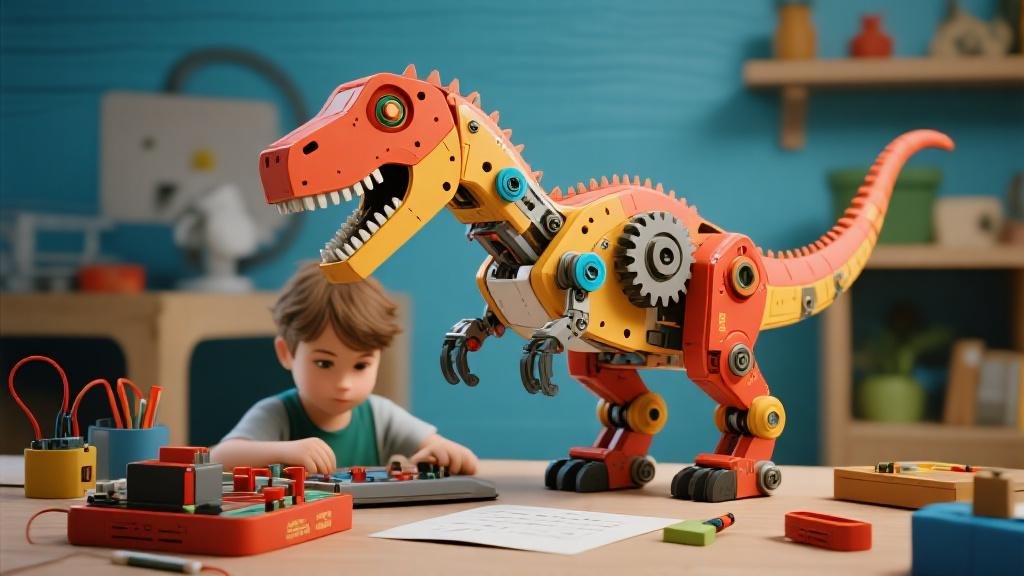 STEM dinosaur educational toys featuring robotic dino building kits and science experiments for kids learning