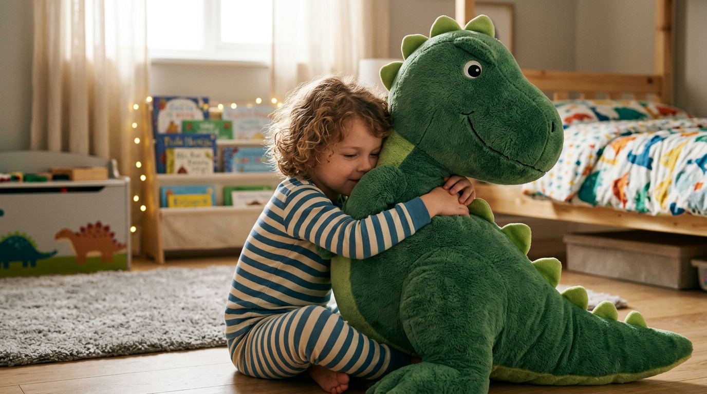 Grande peluche dinosaure lavable en machine – jouet doux et pratique pour enfant