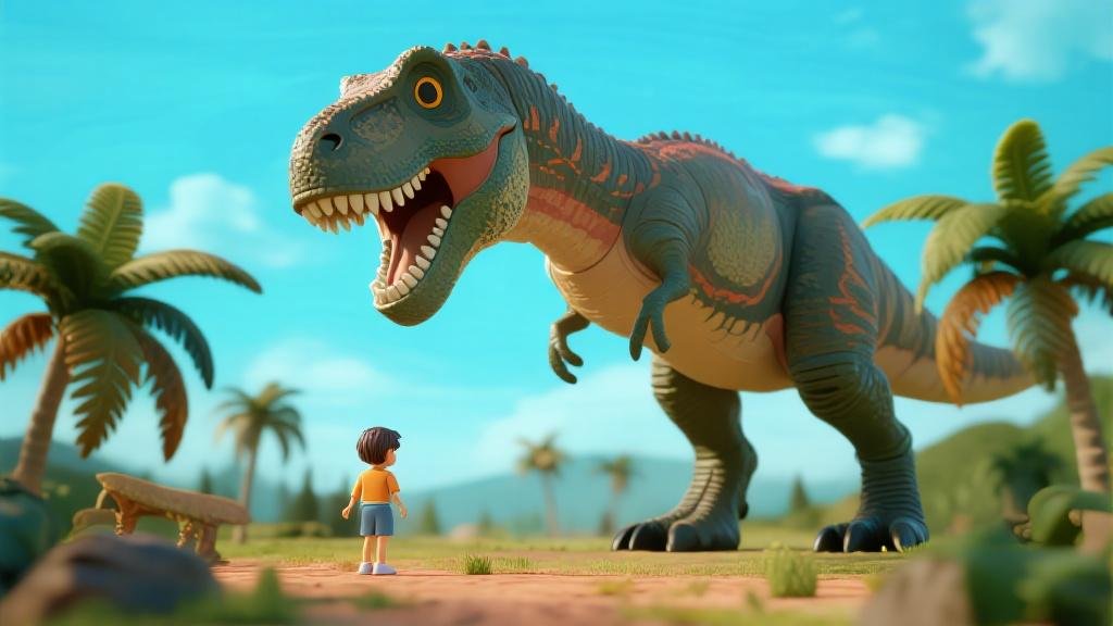 Biggest dinosaur toys giant and oversized T-Rex dino toy next to child for scale comparison