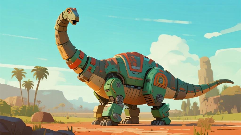 Brontosaurus transformer toy converting from long-neck dinosaur to robot mechanical sauropod dino-bot