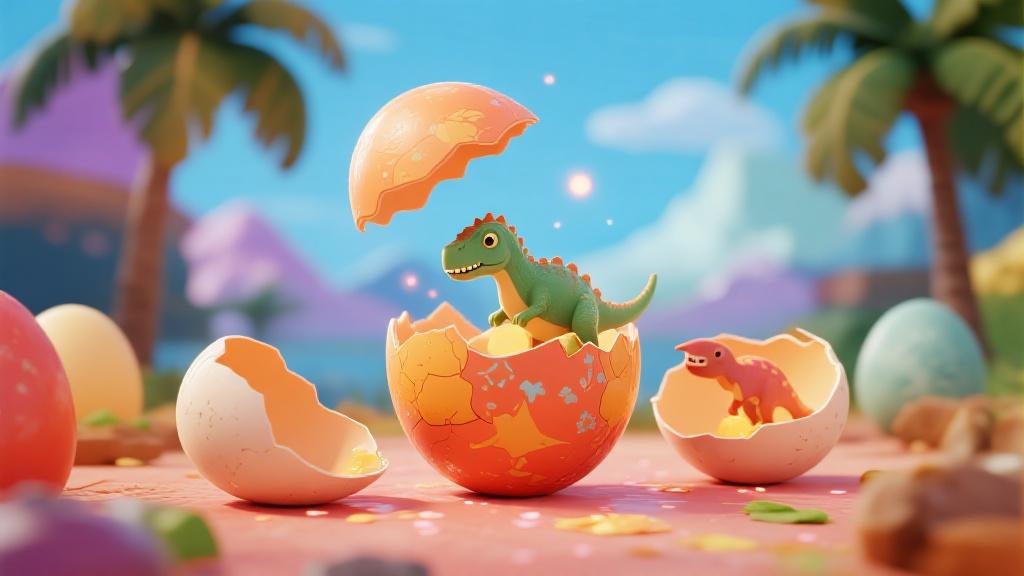 Dinosaur egg hatching toys for kids with baby dinos emerging from colorful surprise eggs