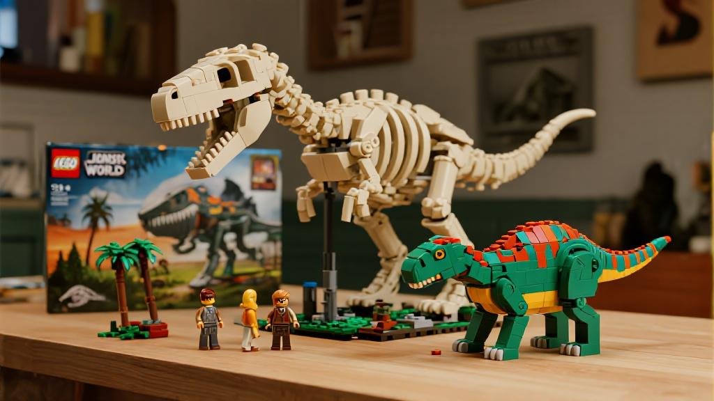 LEGO dinosaur sets with T-Rex skeleton build and Jurassic World themed sets
