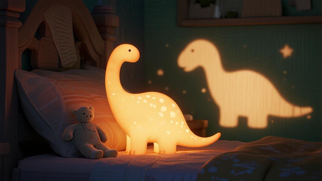 Best dinosaur nightlights and room decor for kids bedroom with glowing dino silhouettes and warm light