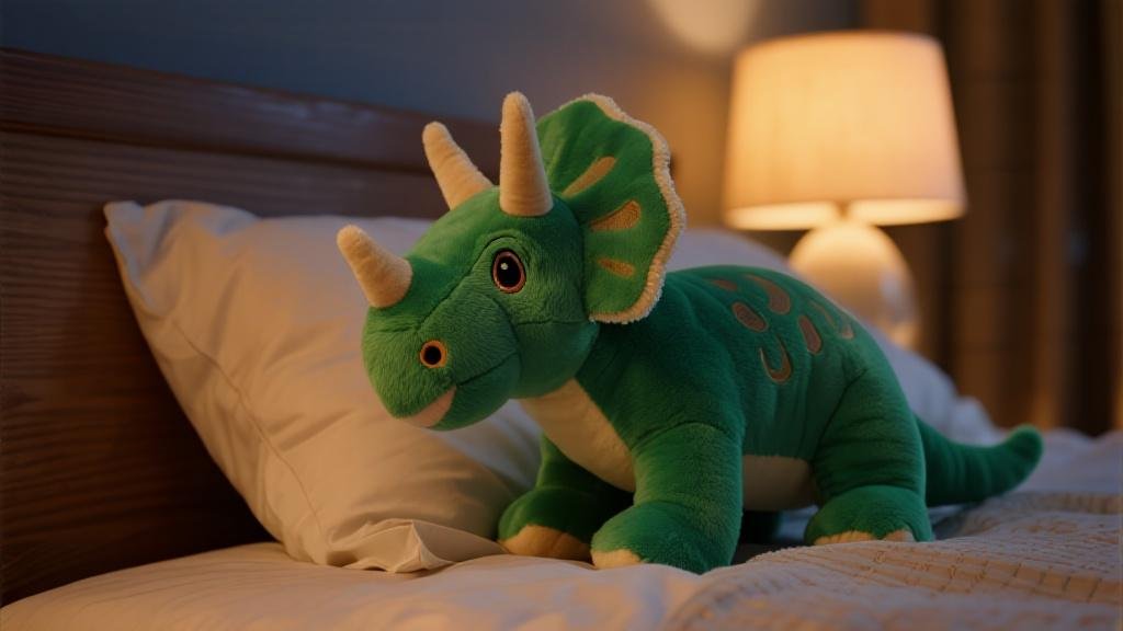 Peluche Tricératops verte dinosaure doudou pour dormir enfant
