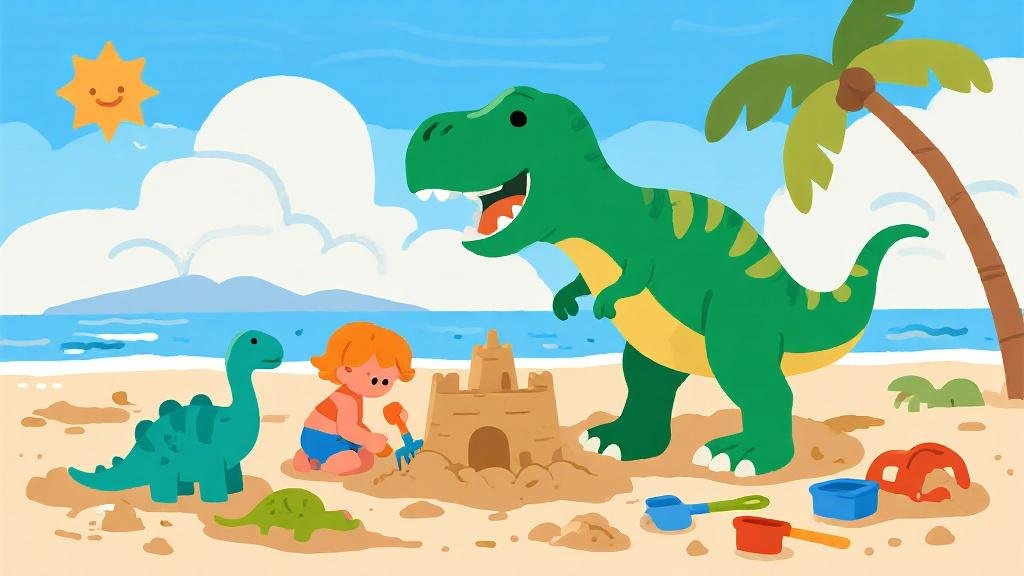 Best dinosaur sandbox toys and beach dino sets for kids with T-Rex sand molds on sunny beach