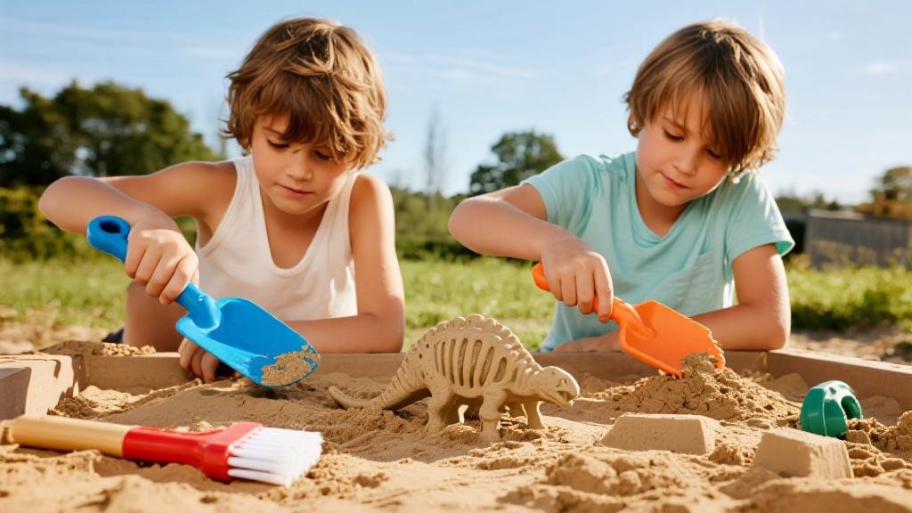 Kids dinosaur dig sandbox toys with excavation kits and dino-shaped sand molds
