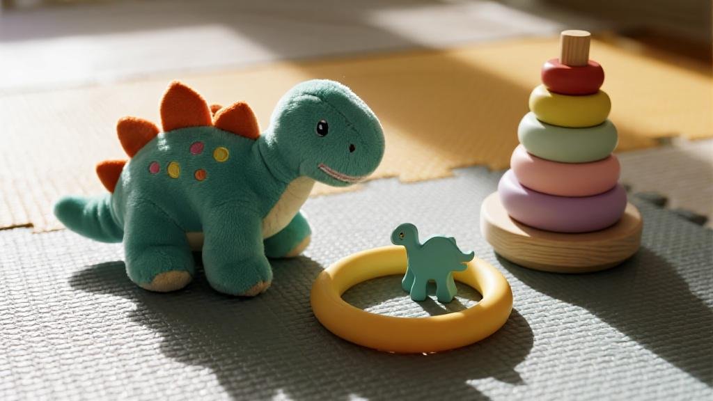 Safe soft dinosaur toys for 2 year old toddlers with plush dinos and stacking toys