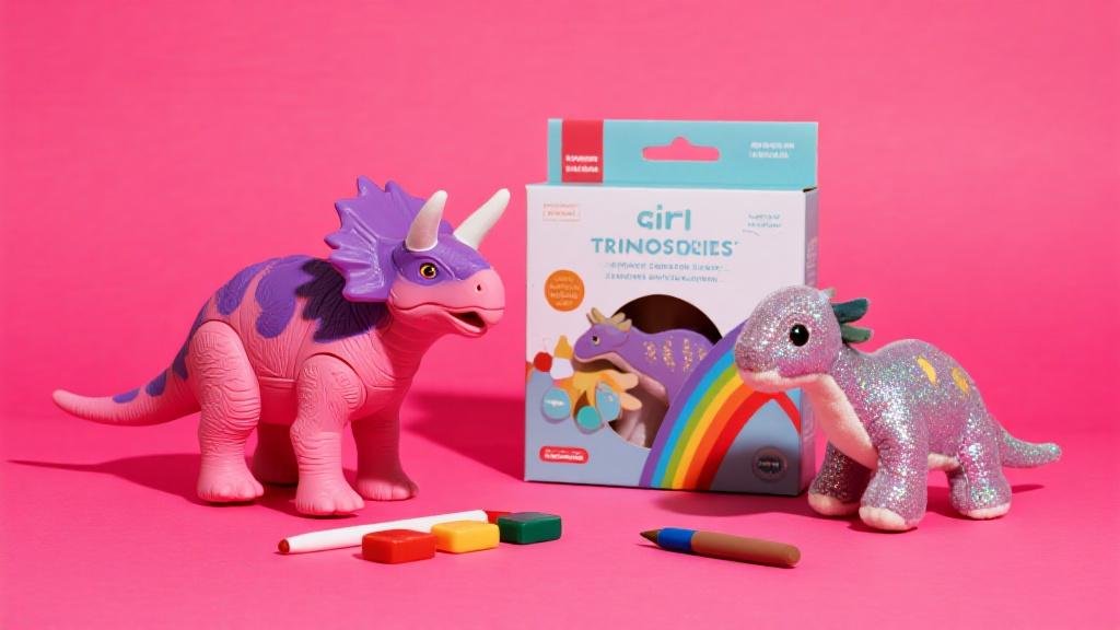 Colorful empowering dinosaur toys for girls with pink Triceratops and sparkly dino art kit