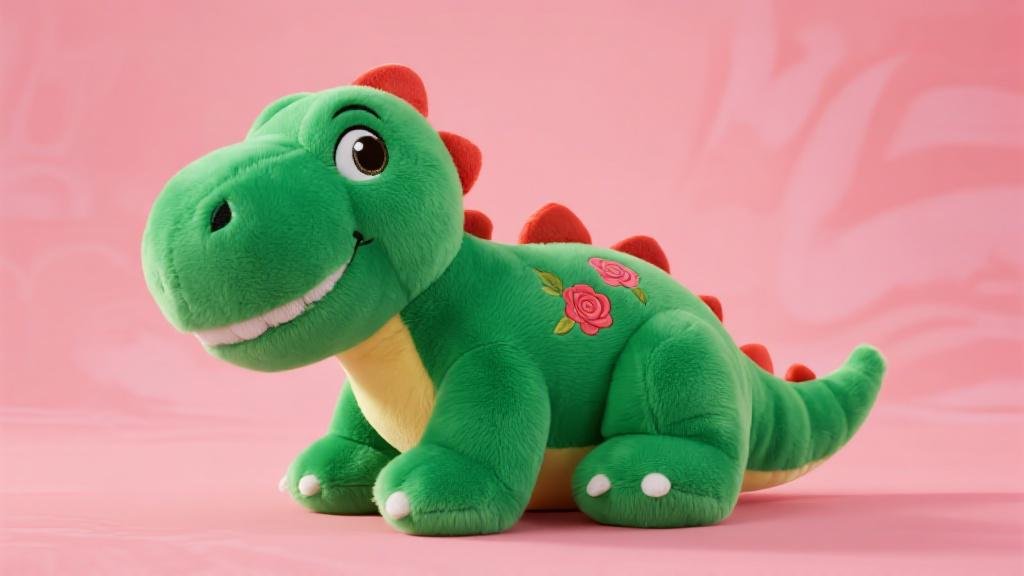 Dorothy the Dinosaur toy from The Wiggles cute green plush dinosaur with roses