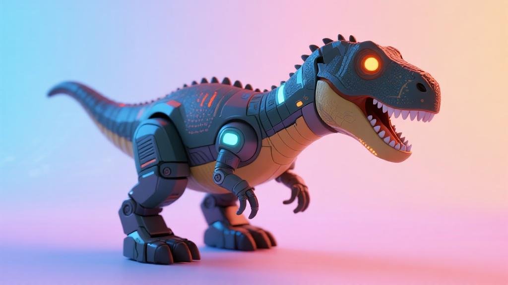 Interactive dinosaur toy that walks roars and responds to touch with glowing LED eyes for kids