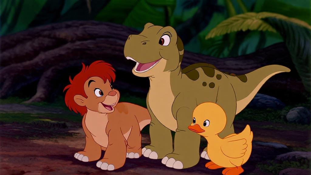 Land Before Time dinosaur toy characters featuring Littlefoot and friends in colorful prehistoric adventure set