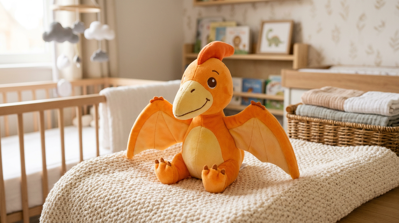 Peluche dinosaure orange pour bébé – jouet sûr et doux dès la naissance