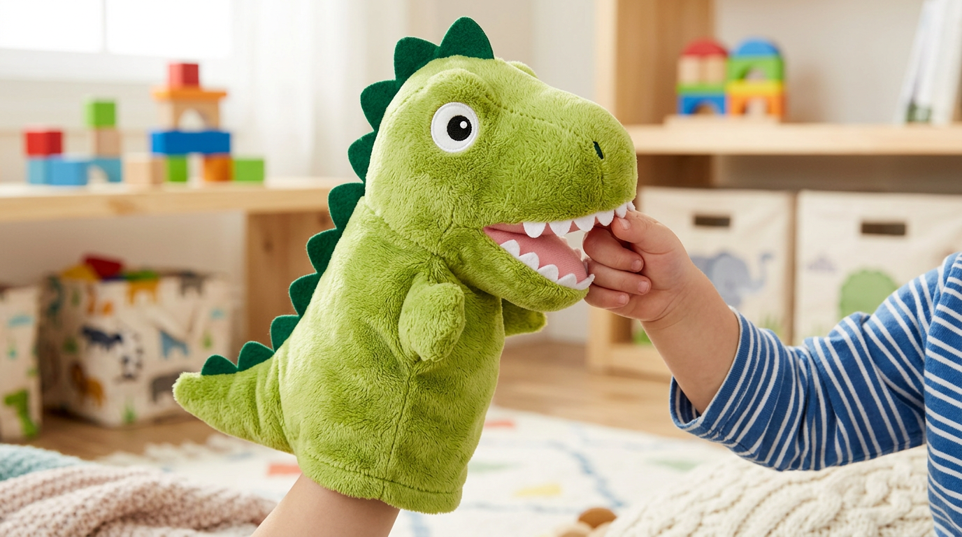 Marionnette dinosaure en peluche – jouet éducatif interactif pour bébé et enfant