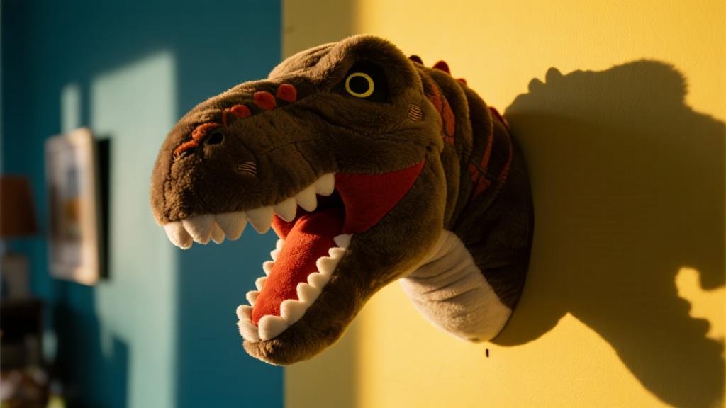 Tête de dinosaure en peluche murale – décoration originale chambre enfant