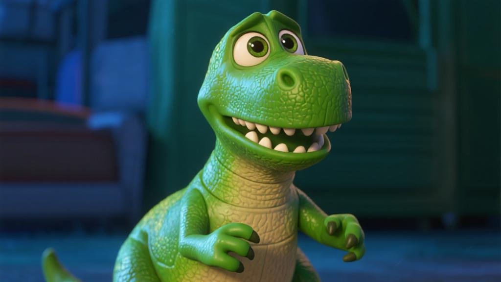Toy Story Rex green dinosaur toy figure collectible from Pixar movie with iconic scared expression