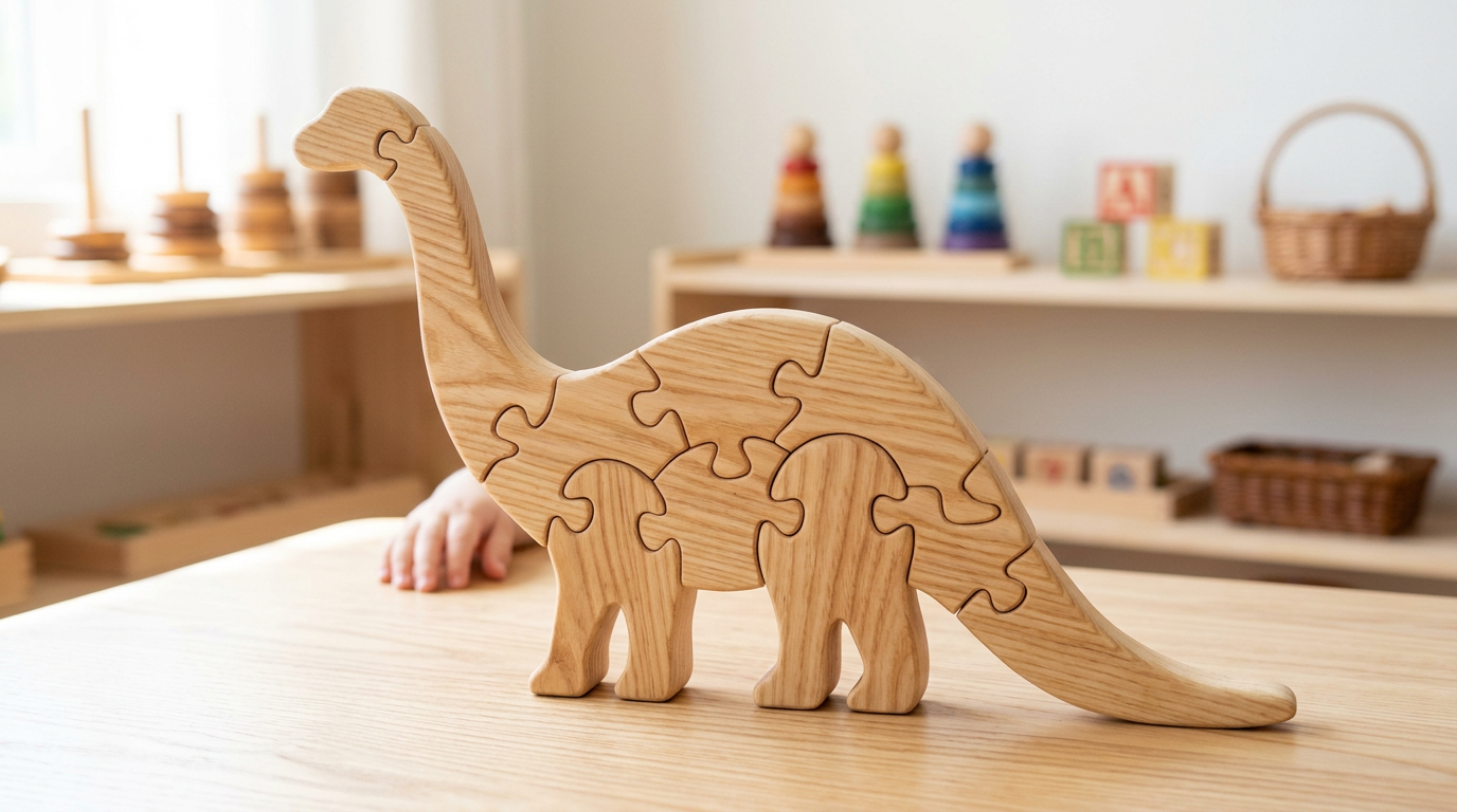 Puzzle dinosaure en bois Brontosaure – jouet éducatif en bois naturel pour enfant