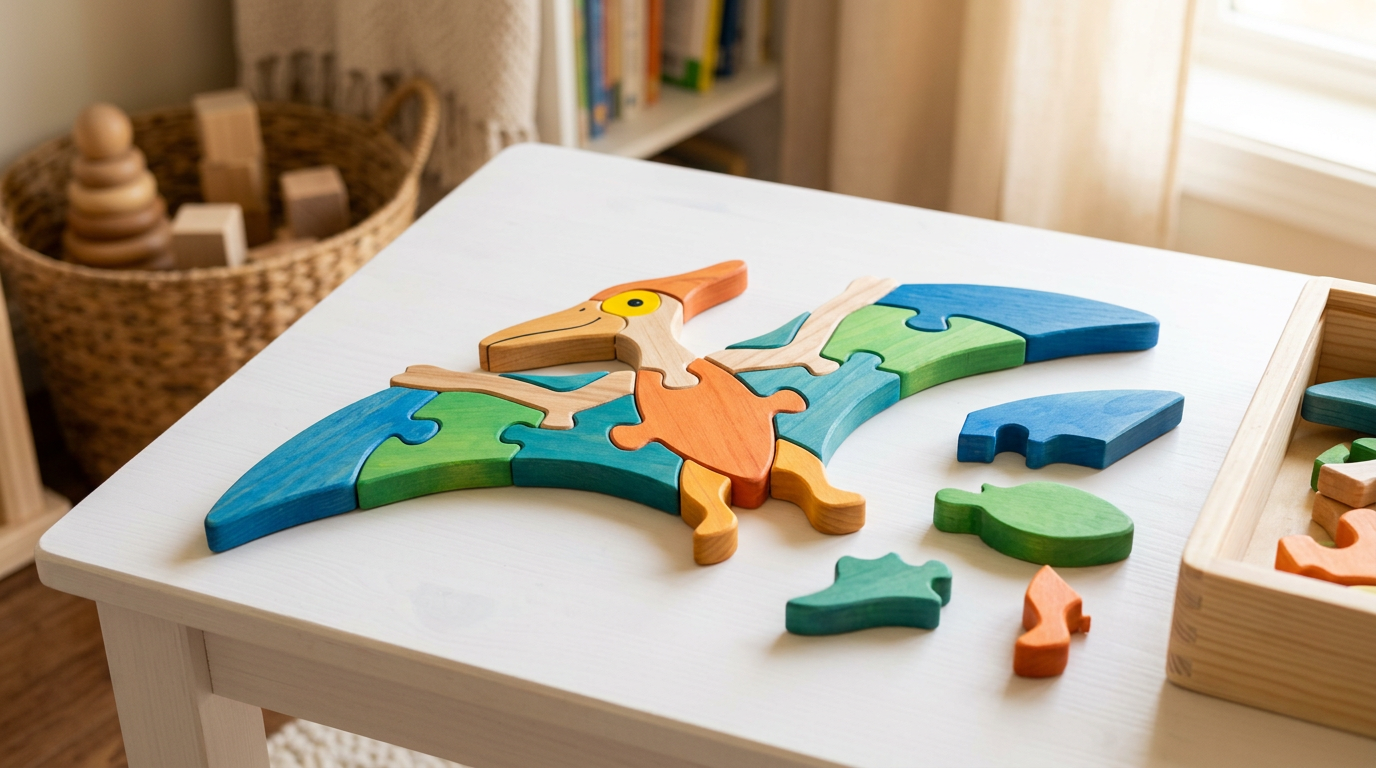 Puzzle dinosaure en bois Ptérosaure – jouet éducatif volant pour enfant