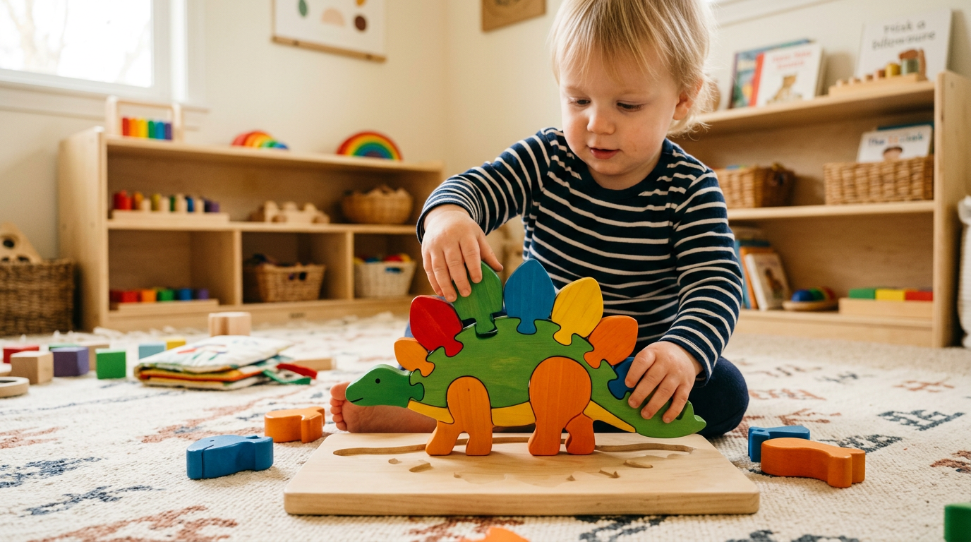Puzzle dinosaure en bois Stégosaure – jouet éducatif Montessori pour tout-petit