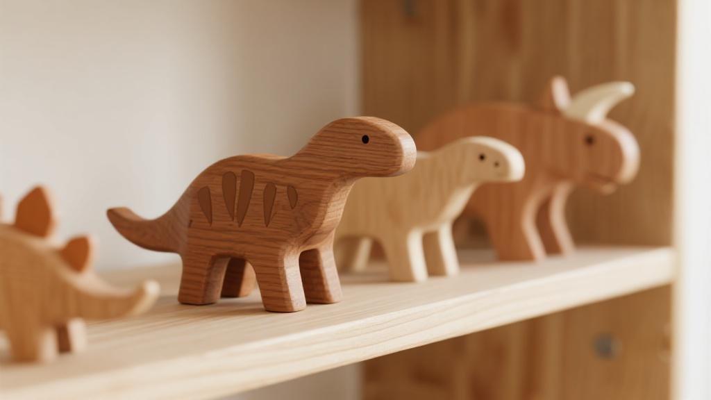 Best wooden dinosaur toys handcrafted natural T-Rex stegosaurus triceratops Montessori figures