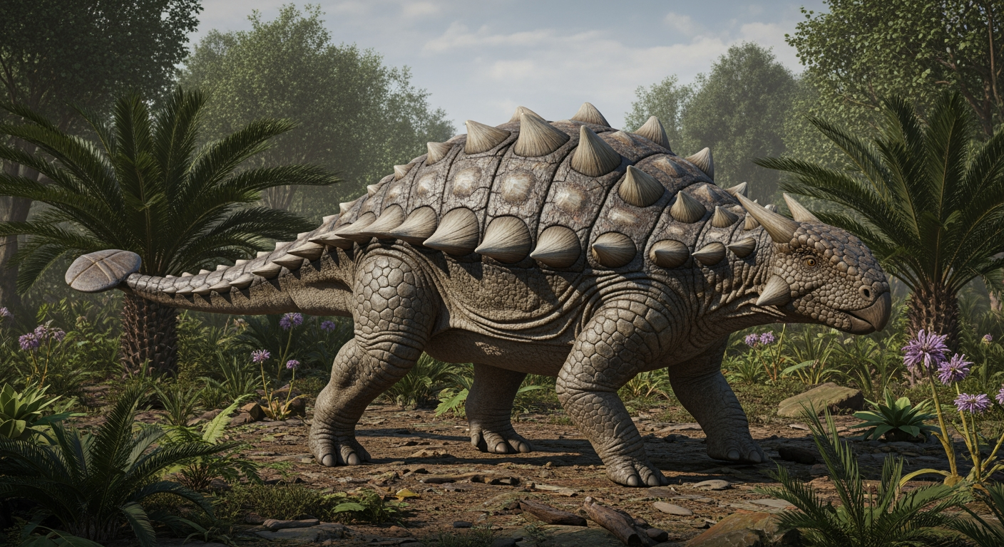 Paleo-art of Ankylosaurus, an armored herbivorous dinosaur with a club tail