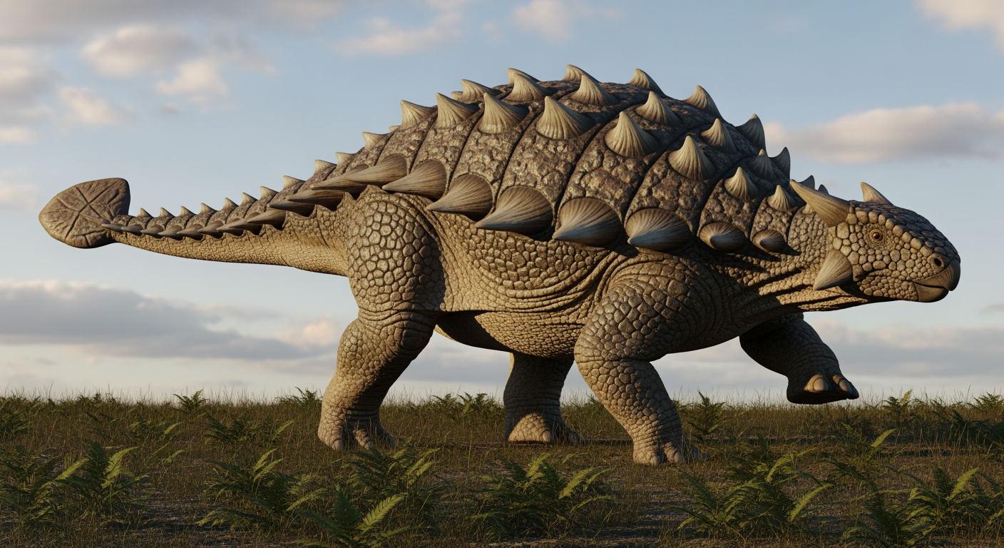 Paleo-art of an armored Ankylosaurus dinosaur with a tail club