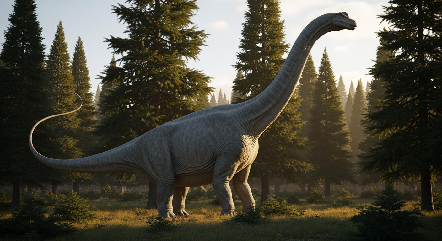 Paleo-art of a giant long-necked Apatosaurus sauropod dinosaur