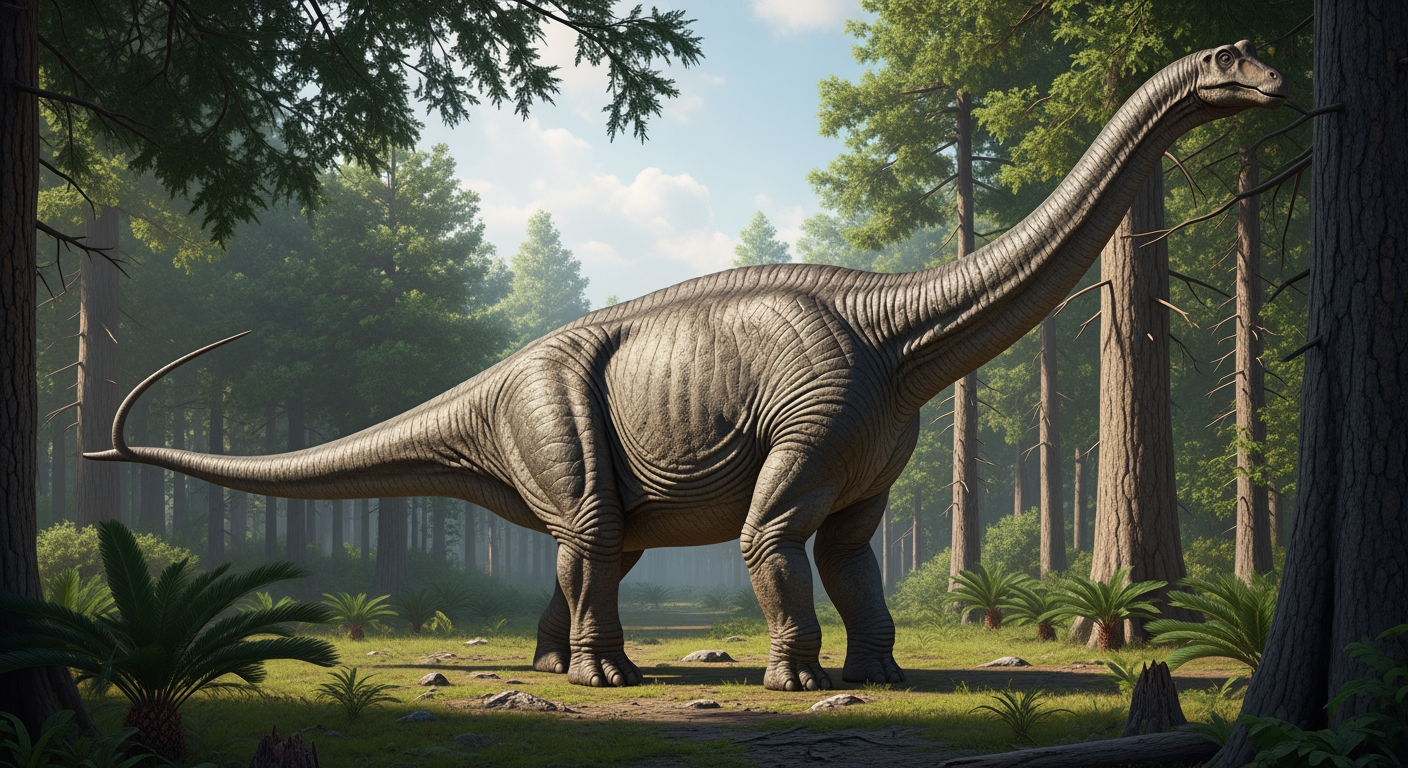 Paleo-art of Apatosaurus, a massive long-necked sauropod dinosaur
