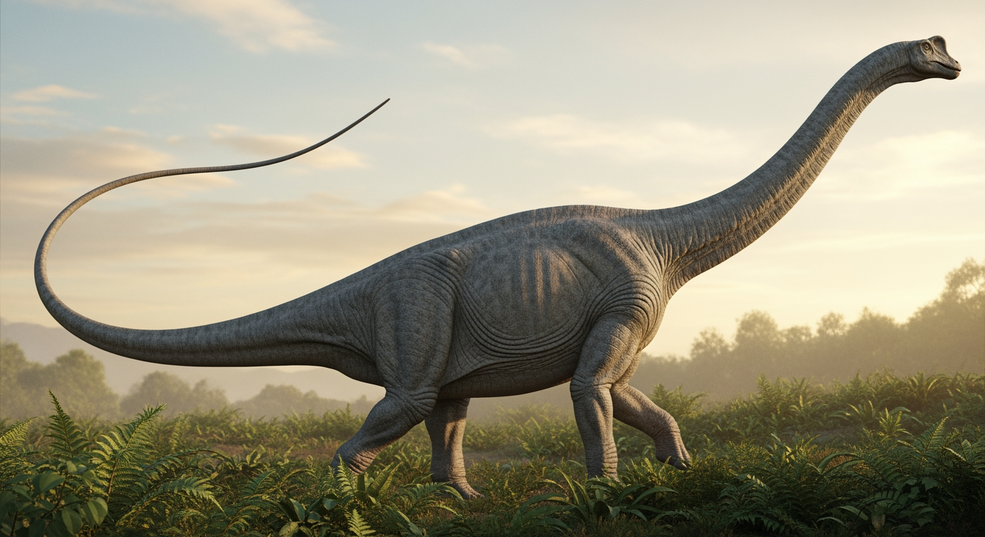 Paleo-art of Diplodocus, a long-necked sauropod dinosaur with a whip-like tail