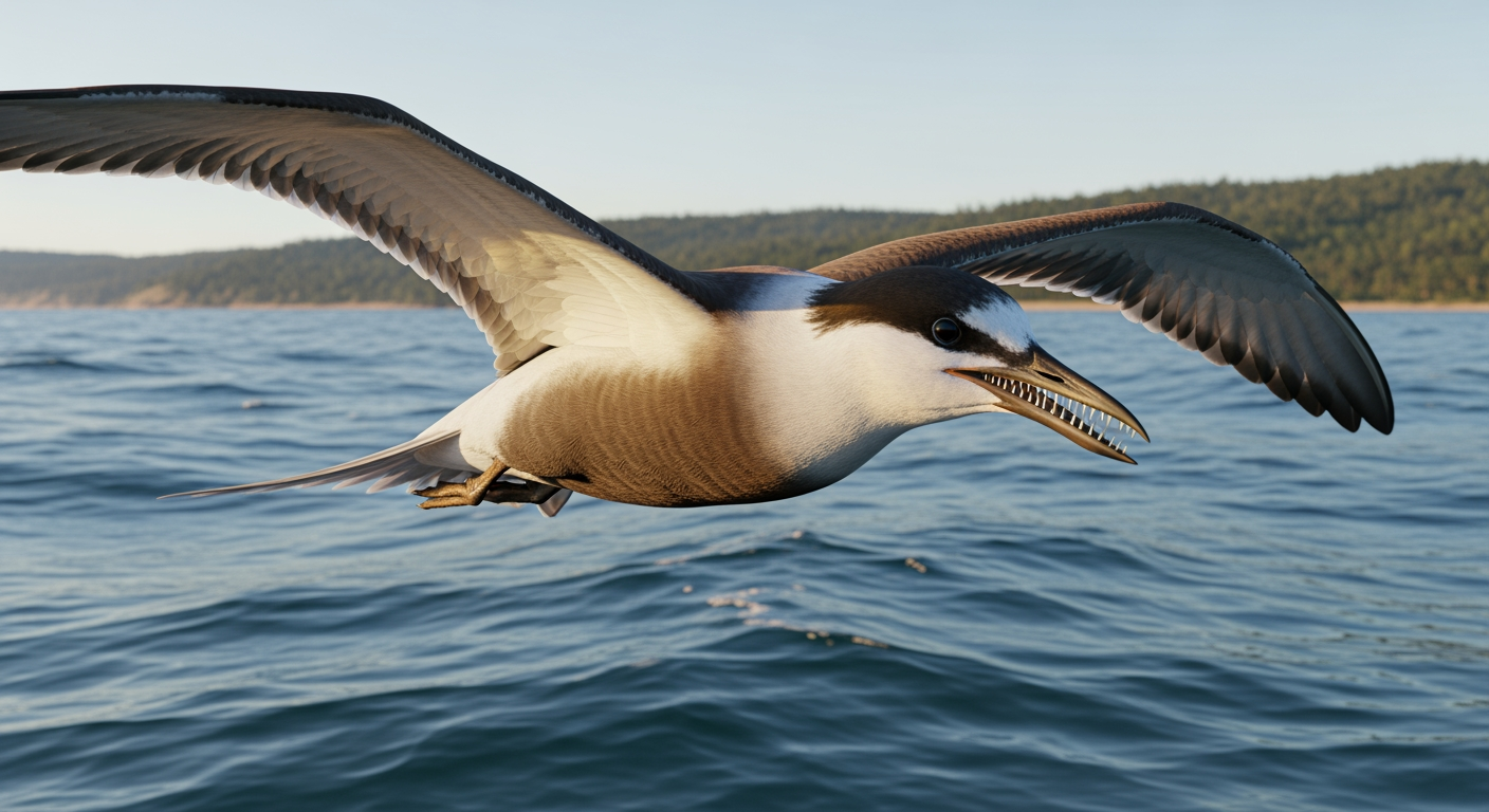 Paleo-art of Ichthyornis, a tern-like seabird with a toothed beak