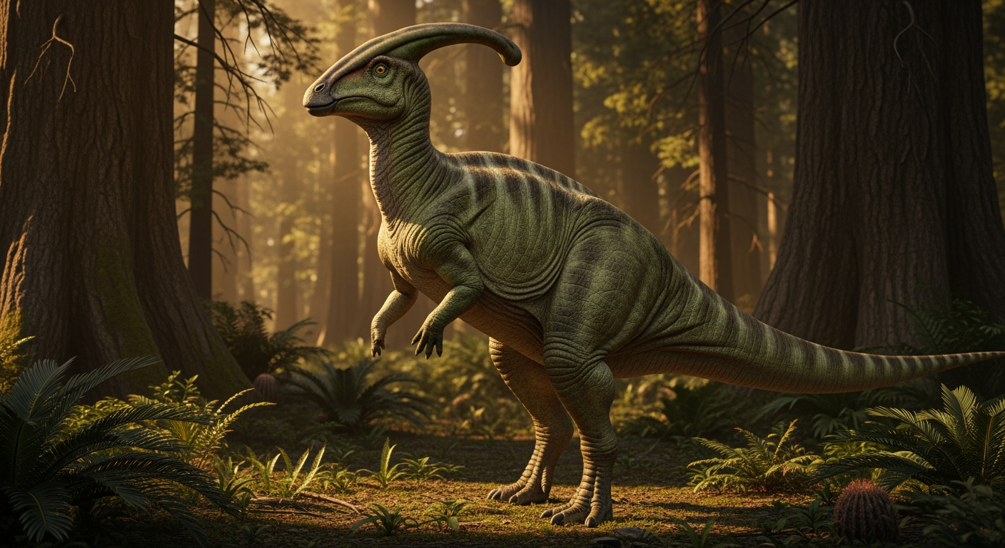 Paleo-art of Parasaurolophus, a crested hadrosaur dinosaur