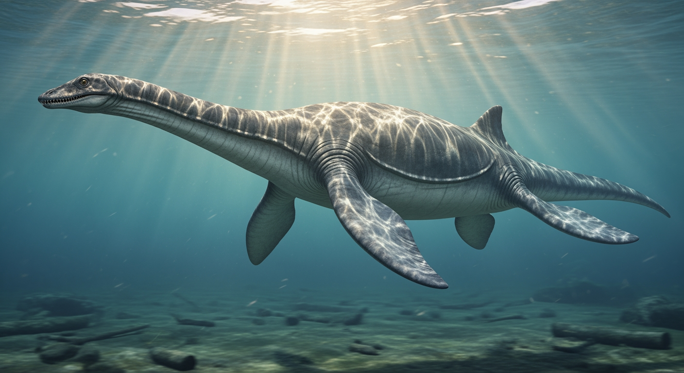 Paleo-art of Plesiosaurus, a long-necked marine reptile
