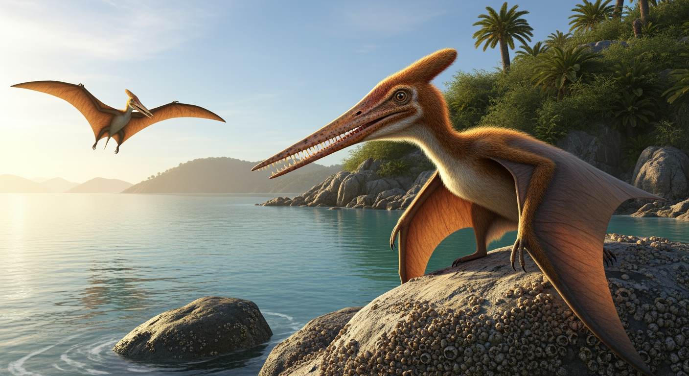 Paleo-art of Pterodactylus, a small crested flying reptile