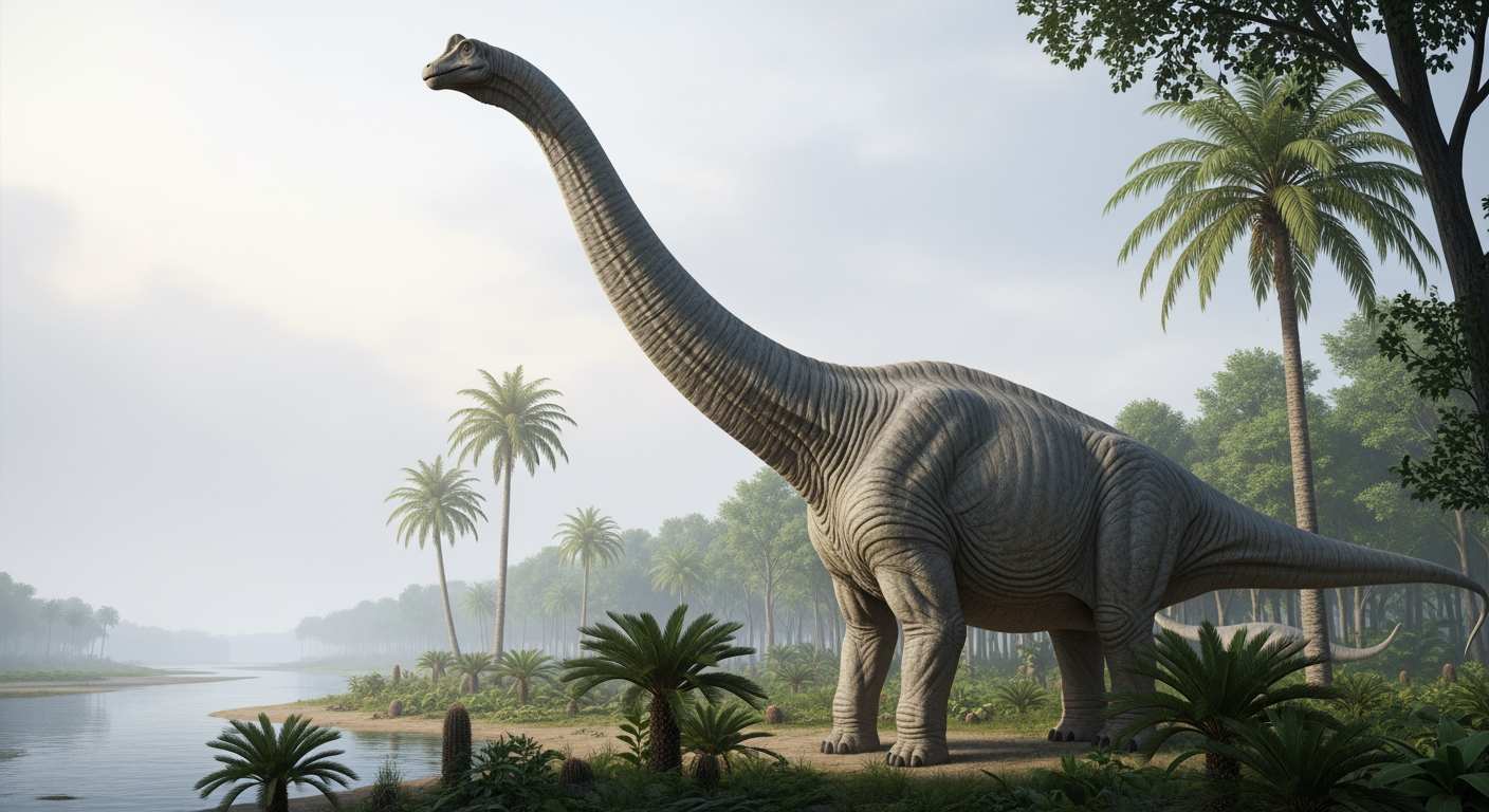 Paleo-art of Sauroposeidon, a towering long-necked sauropod